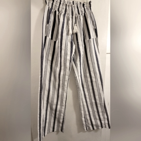 PARADISE USA draw string elastic waist striped Boho  pants. - Picture 1 of 12